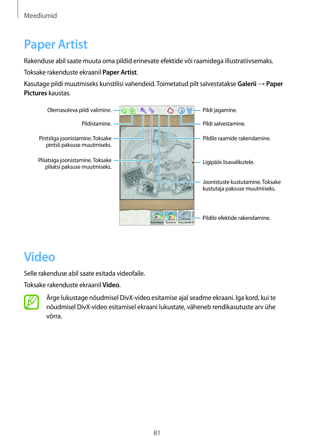 Samsung SM-T3110ZWASEB, SM-T3110MKASEB manual Paper Artist, Video 