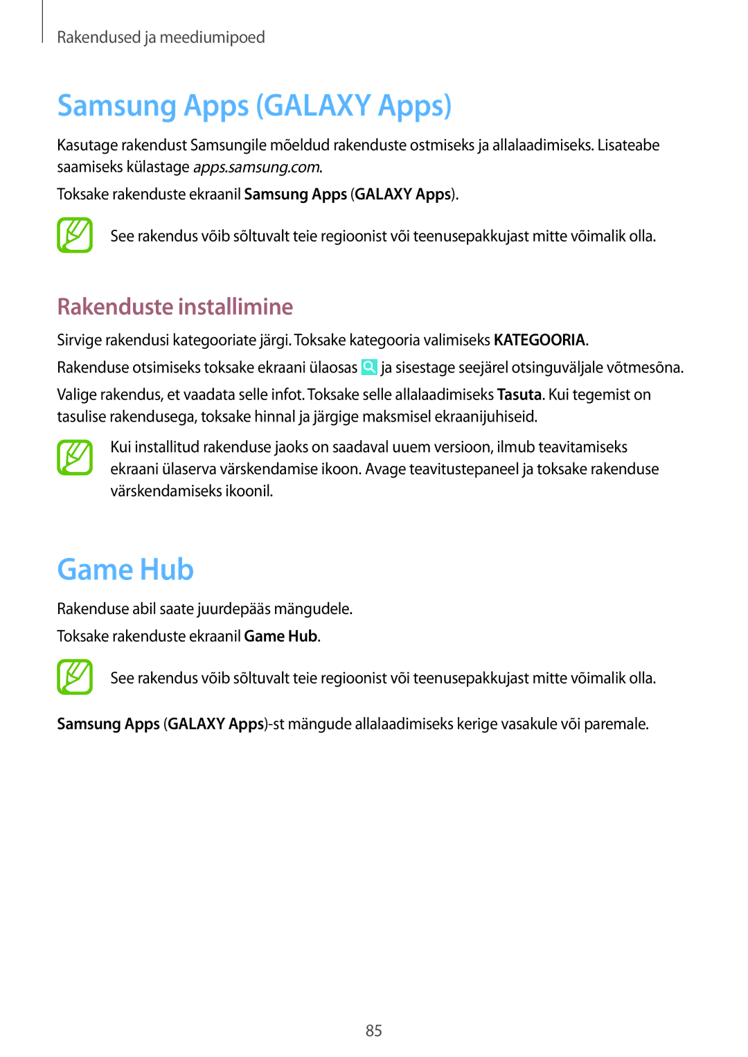 Samsung SM-T3110ZWASEB, SM-T3110MKASEB manual Samsung Apps Galaxy Apps, Game Hub 