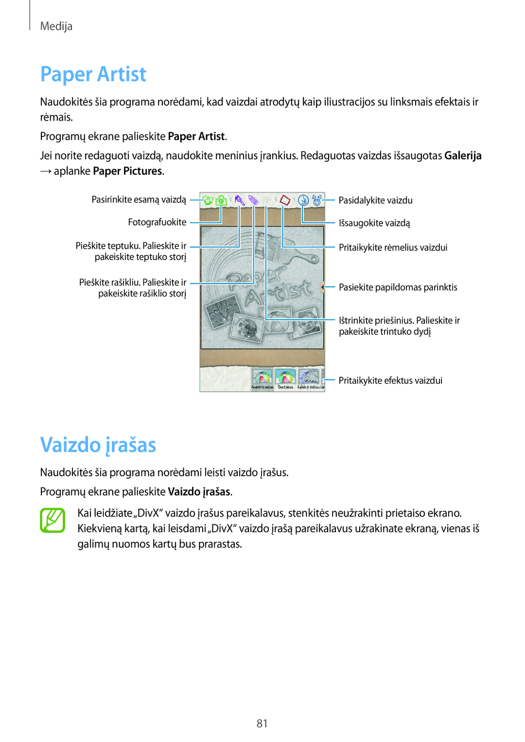 Samsung SM-T3110ZWASEB, SM-T3110MKASEB manual Paper Artist, Vaizdo įrašas, → aplanke Paper Pictures 