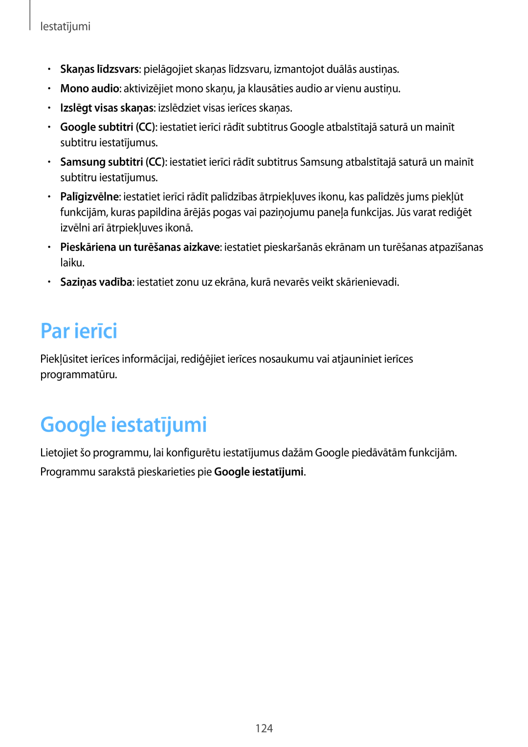 Samsung SM-T3110MKASEB, SM-T3110ZWASEB manual Par ierīci, Google iestatījumi 