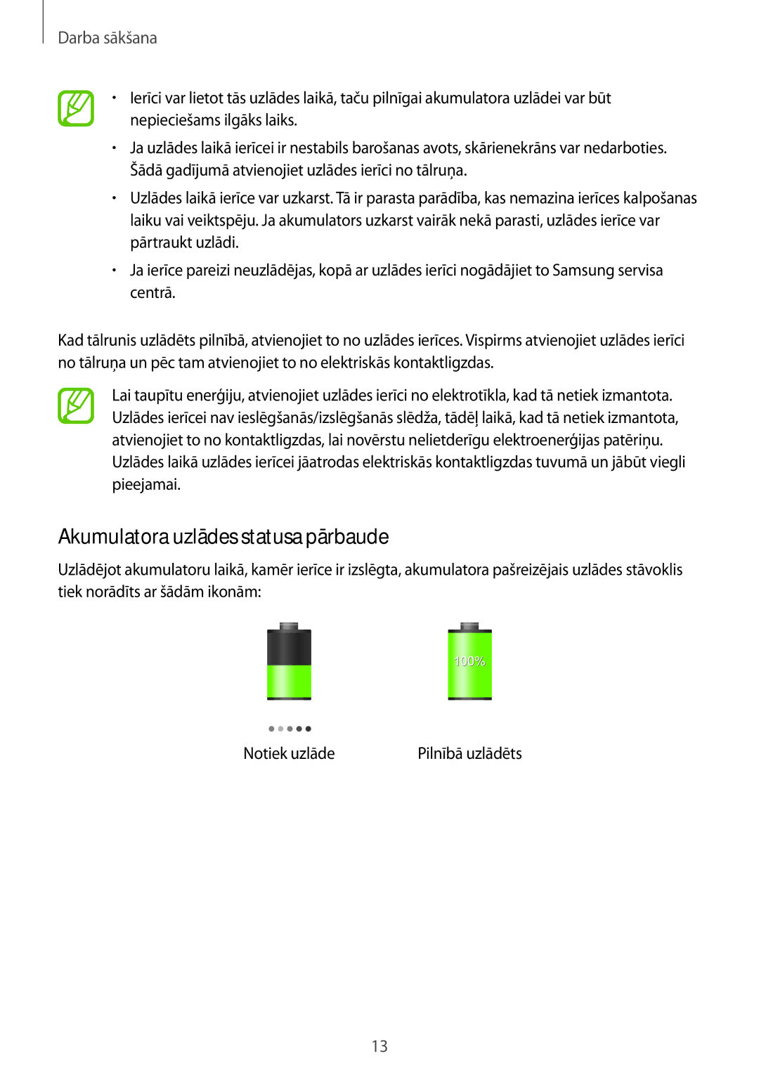 Samsung SM-T3110ZWASEB, SM-T3110MKASEB manual Akumulatora uzlādes statusa pārbaude 