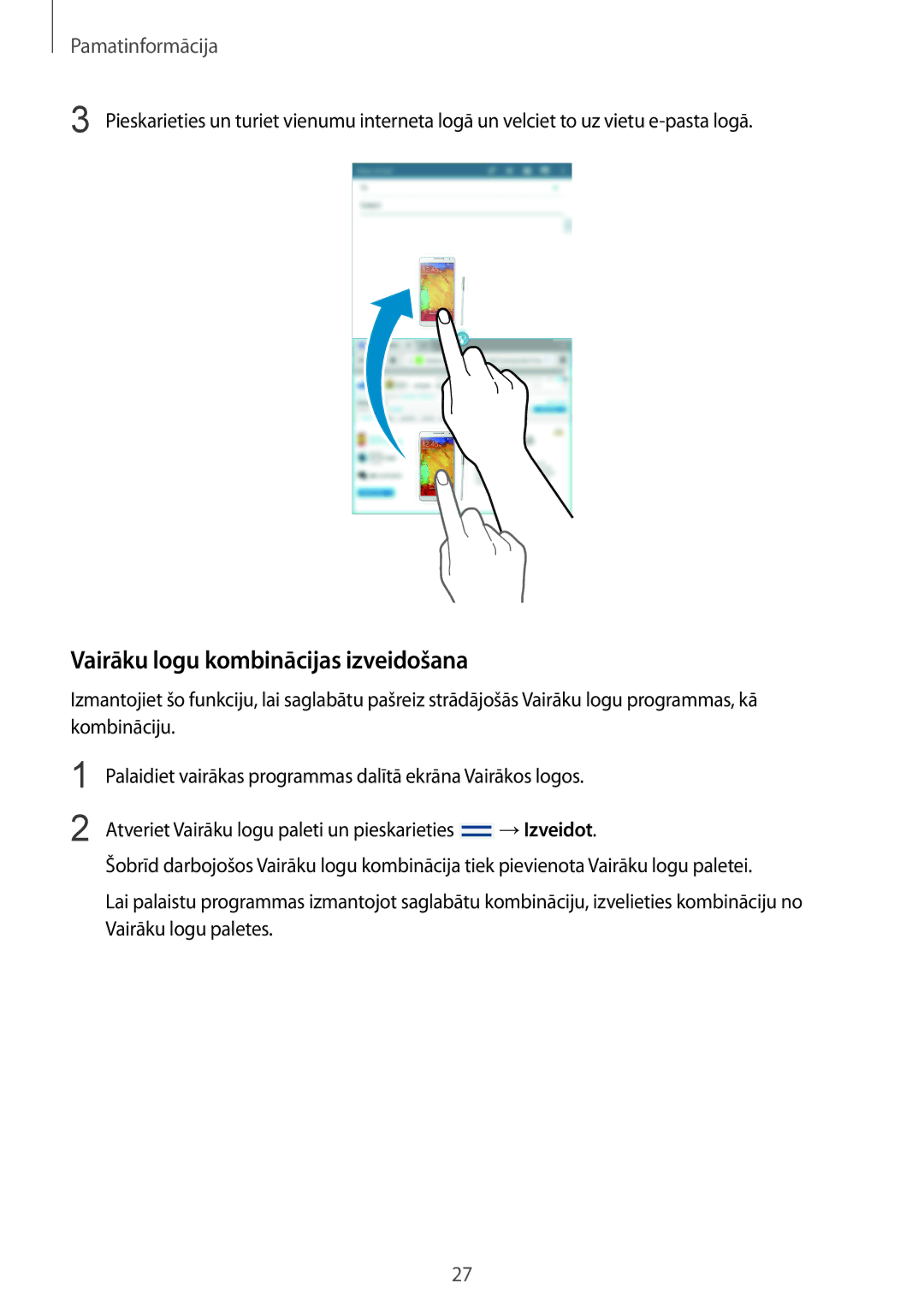 Samsung SM-T3110ZWASEB, SM-T3110MKASEB manual Vairāku logu kombinācijas izveidošana 