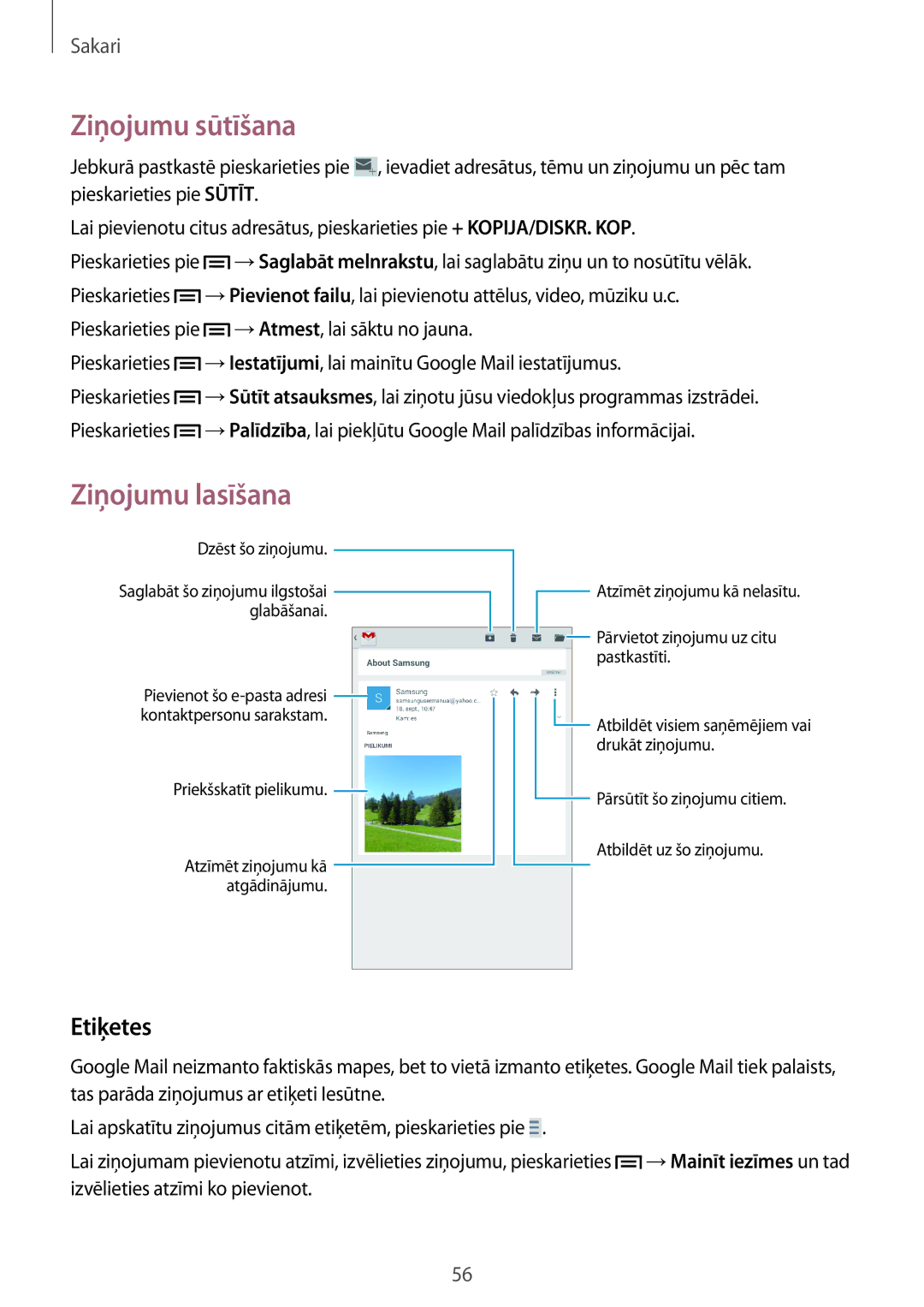 Samsung SM-T3110MKASEB, SM-T3110ZWASEB manual Etiķetes, Dzēst šo ziņojumu 