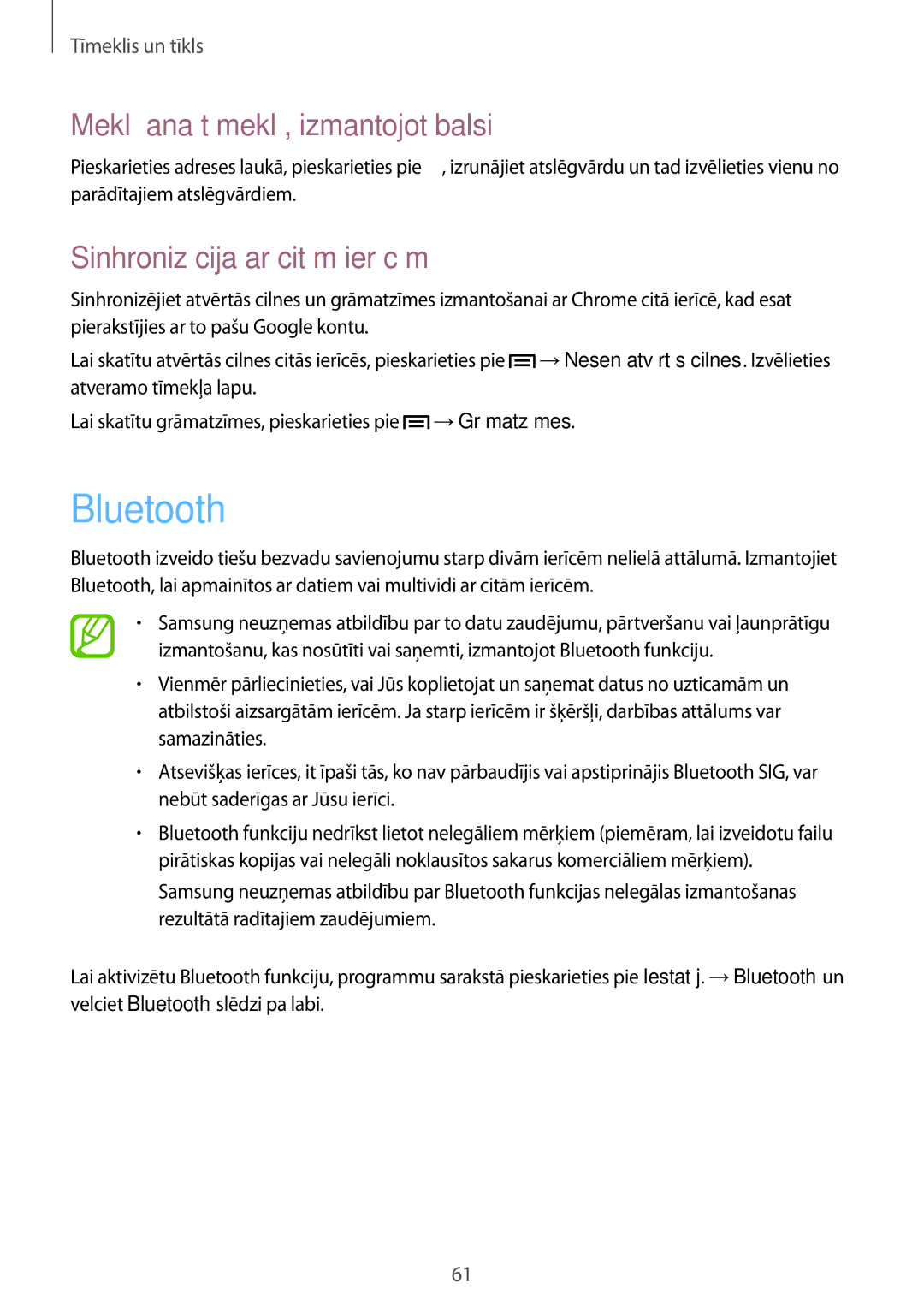 Samsung SM-T3110ZWASEB, SM-T3110MKASEB manual Bluetooth, Sinhronizācija ar citām ierīcēm 