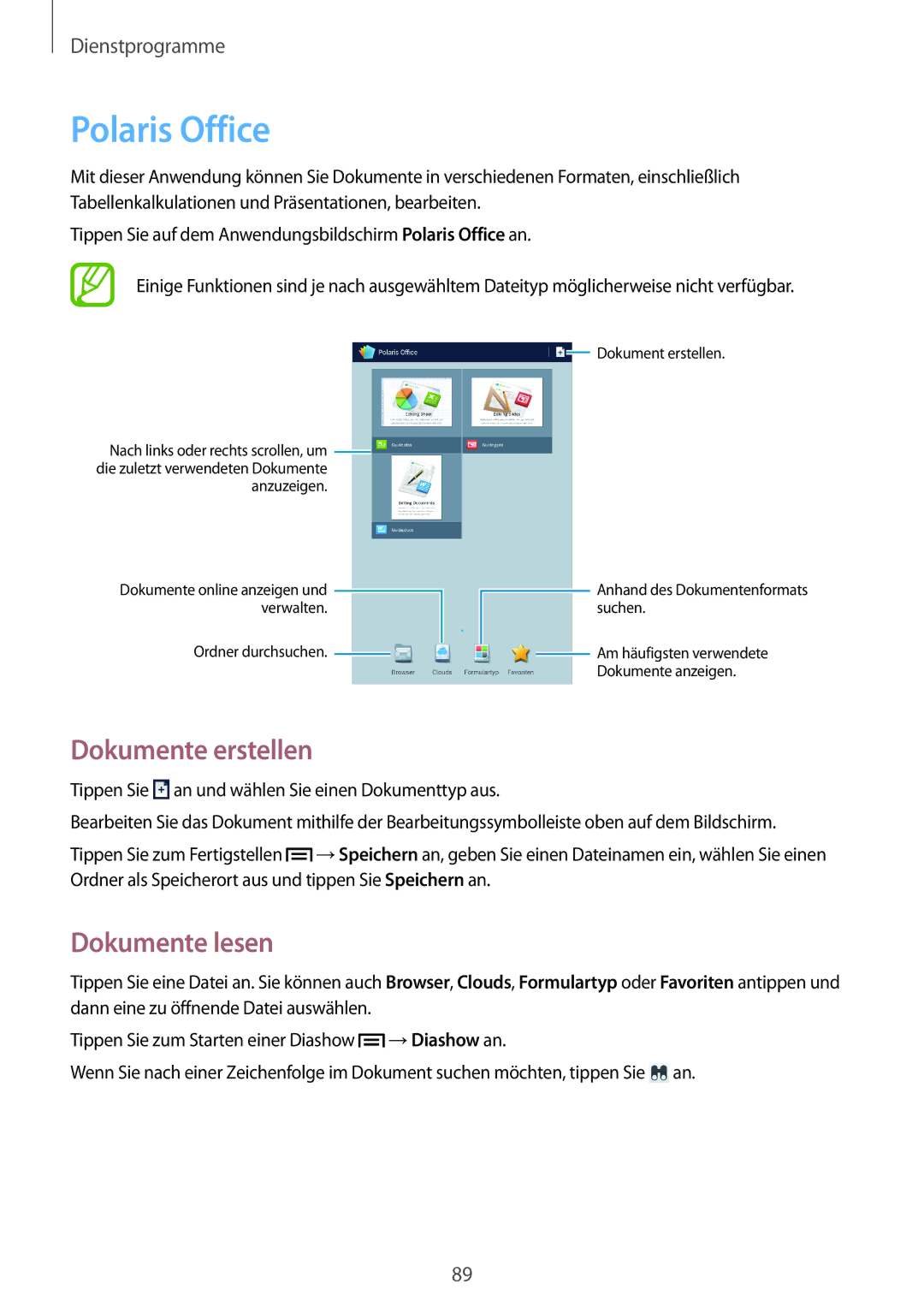Samsung SM-T3110ZWEATO, SM-T3110ZWAITV, SM-T3110MKADBT, SM-T3110MKAATO Polaris Office, Dokumente erstellen, Dokumente lesen 