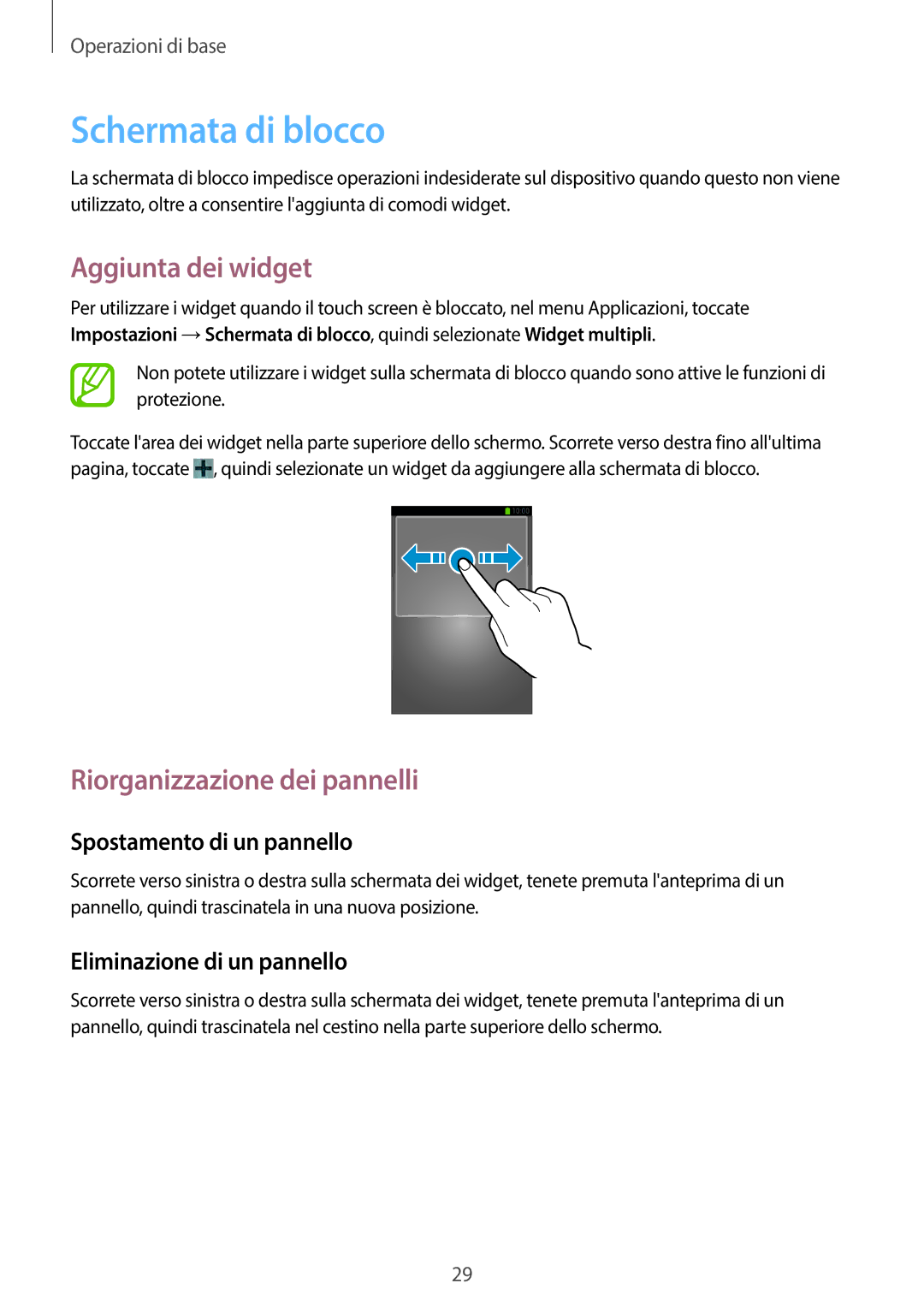 Samsung SM-T3110ZWAHUI Schermata di blocco, Aggiunta dei widget, Riorganizzazione dei pannelli, Spostamento di un pannello 