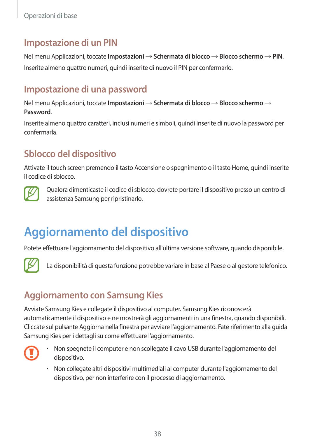 Samsung SM-T3110ZWAEUR, SM-T3110ZWAITV Aggiornamento del dispositivo, Impostazione di un PIN, Impostazione di una password 