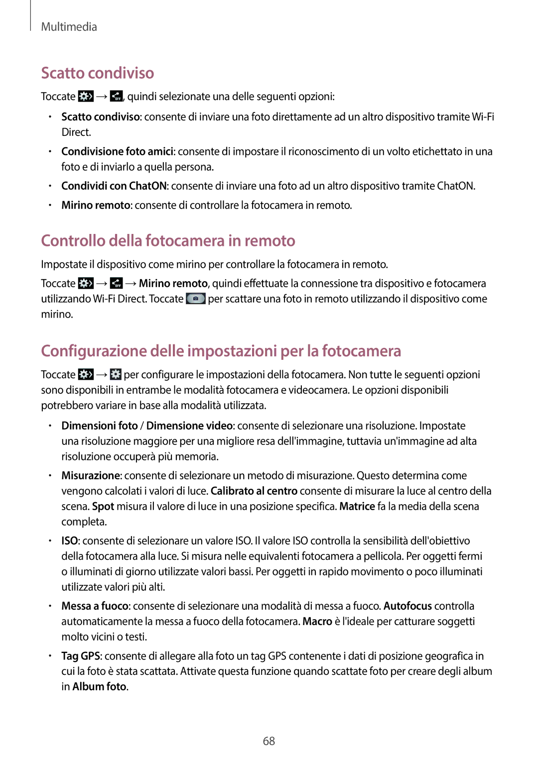 Samsung SM-T3110ZWAEUR, SM-T3110ZWAITV, SM-T3110MKADBT manual Scatto condiviso, Controllo della fotocamera in remoto 