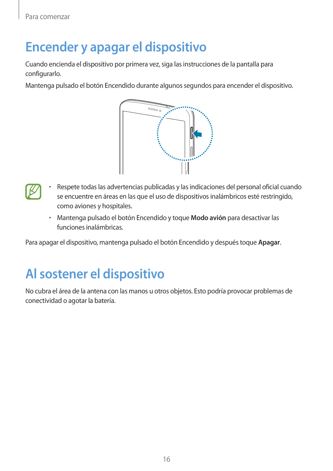 Samsung SM-T3110ZWAITV, SM-T3110ZWAPHE, SM-T3110ZWATPH manual Encender y apagar el dispositivo, Al sostener el dispositivo 