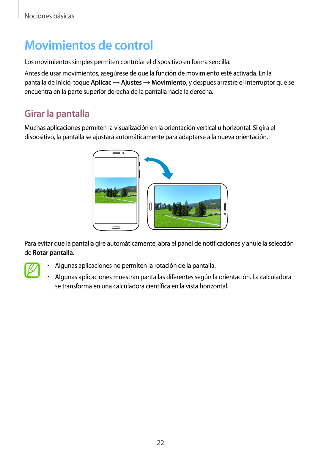 Samsung SM-T3110ZWATPH, SM-T3110ZWAITV, SM-T3110ZWAPHE, SM-T3110MKAPHE manual Movimientos de control, Girar la pantalla 