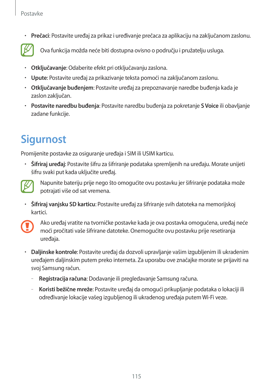 Samsung SM-T3110ZWASEE manual Sigurnost 