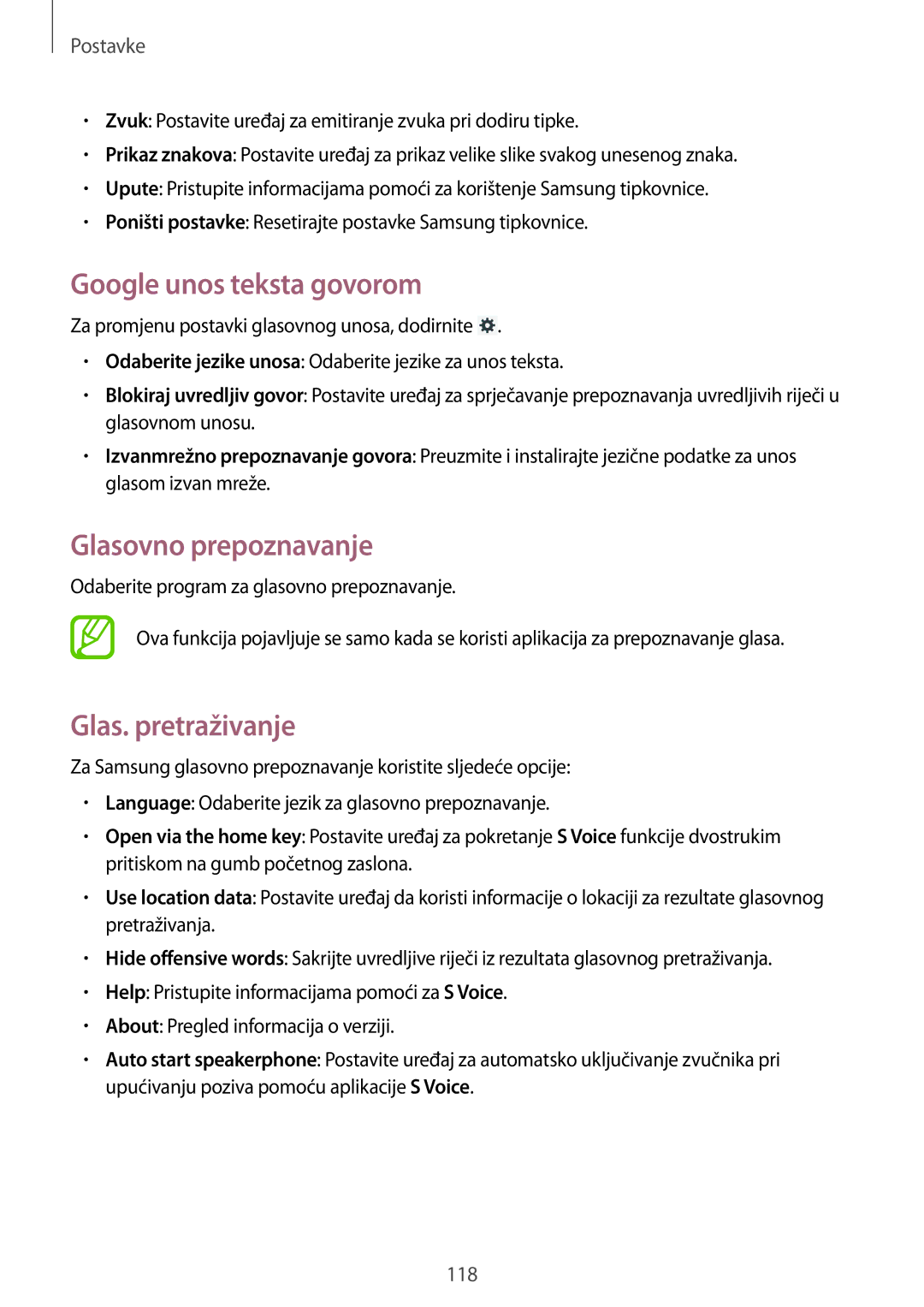 Samsung SM-T3110ZWASEE manual Google unos teksta govorom, Glasovno prepoznavanje, Glas. pretraživanje 