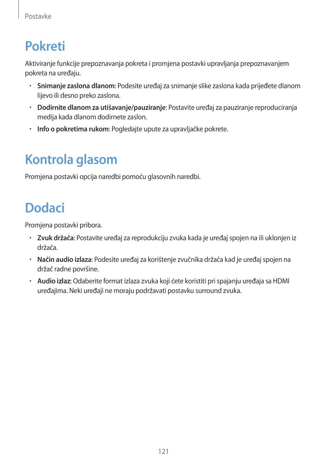 Samsung SM-T3110ZWASEE manual Pokreti, Kontrola glasom, Dodaci 