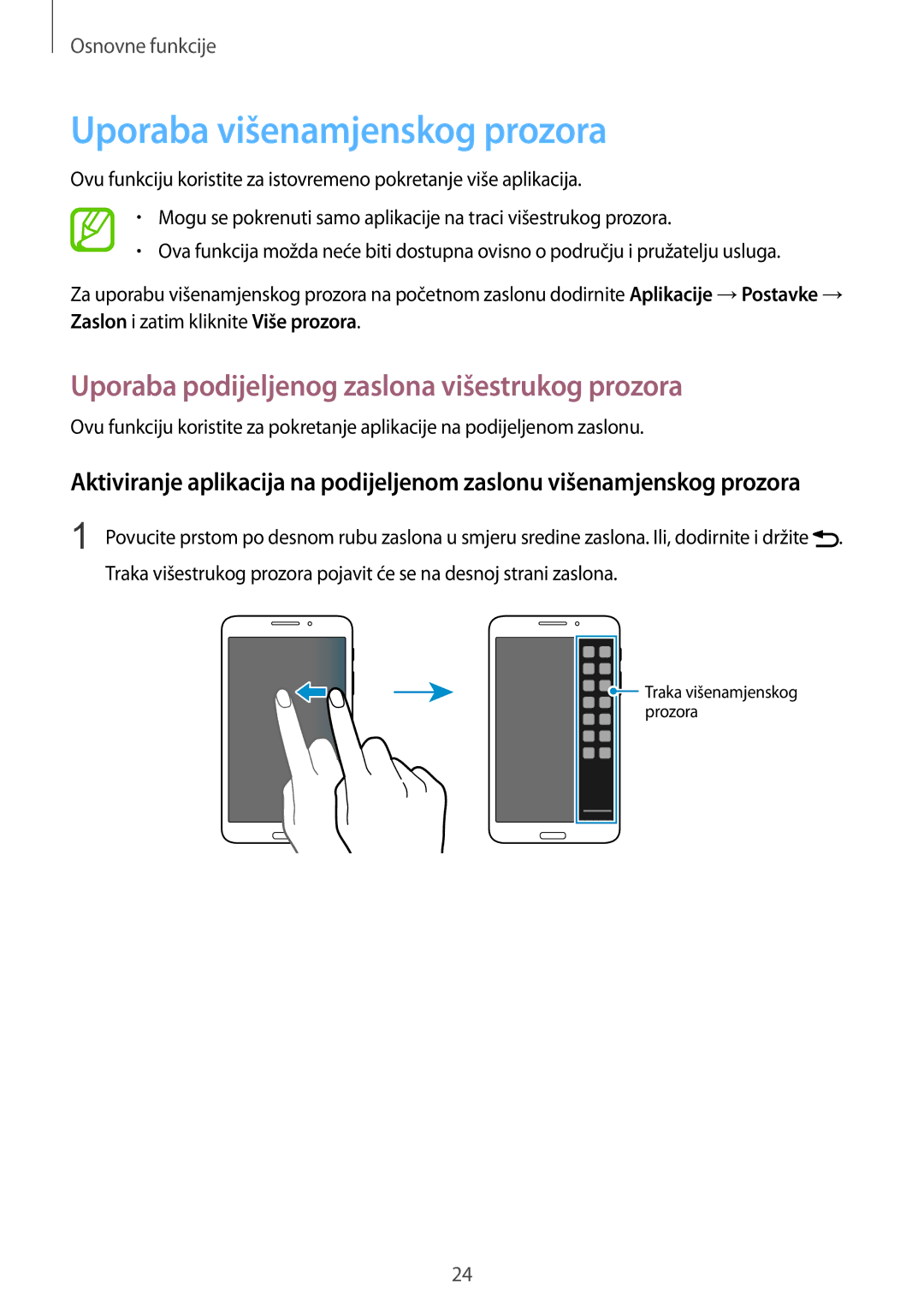 Samsung SM-T3110ZWASEE manual Uporaba višenamjenskog prozora, Uporaba podijeljenog zaslona višestrukog prozora 