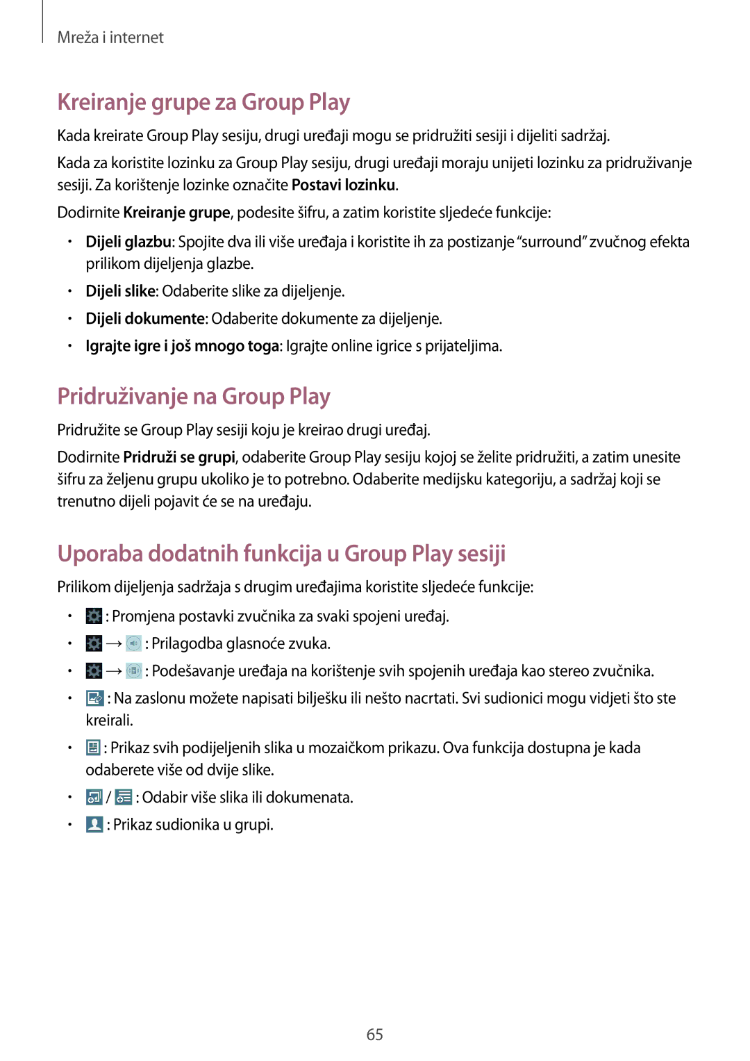 Samsung SM-T3110ZWASEE manual Kreiranje grupe za Group Play, Pridruživanje na Group Play 