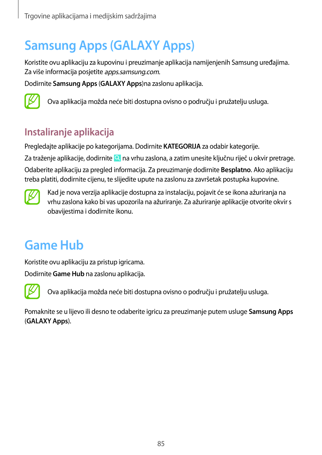 Samsung SM-T3110ZWASEE manual Samsung Apps Galaxy Apps, Game Hub 