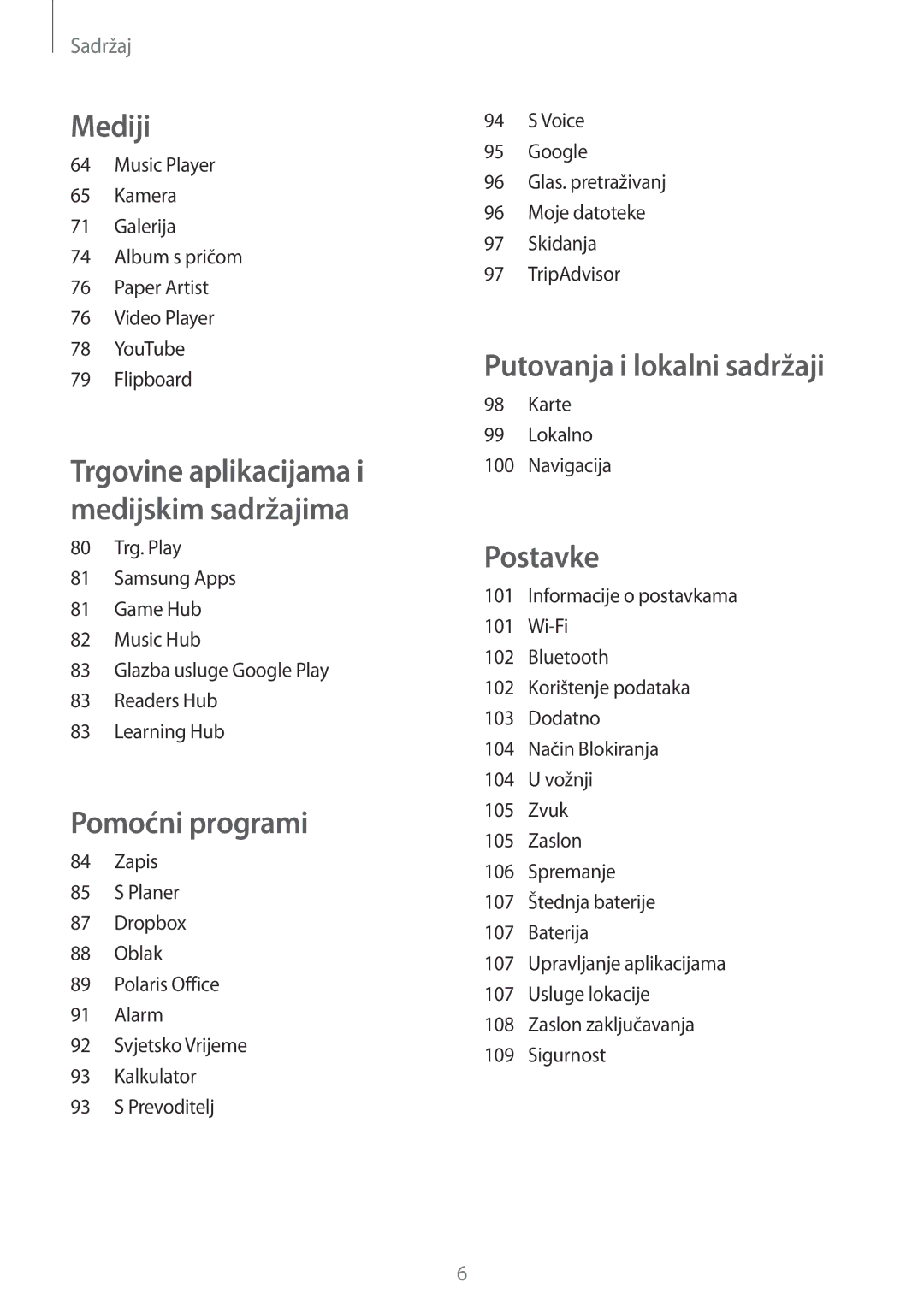 Samsung SM-T3110ZWASEE manual Putovanja i lokalni sadržaji 