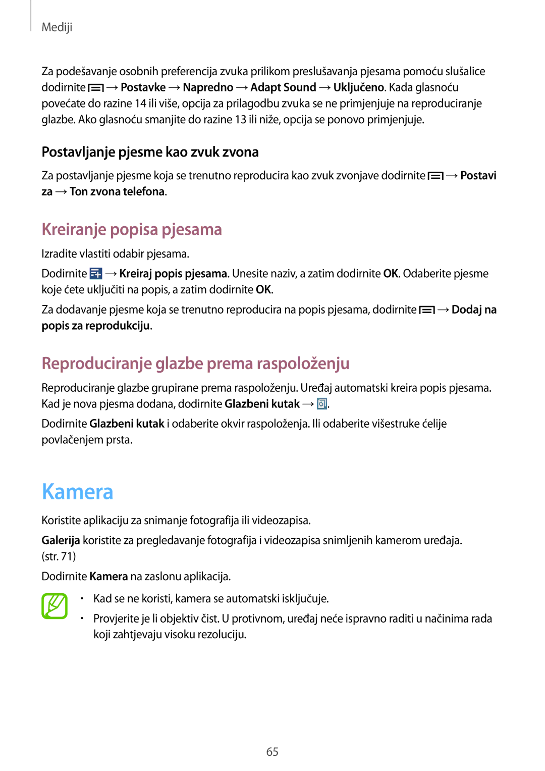 Samsung SM-T3110ZWASEE Kamera, Kreiranje popisa pjesama, Reproduciranje glazbe prema raspoloženju, Popis za reprodukciju 