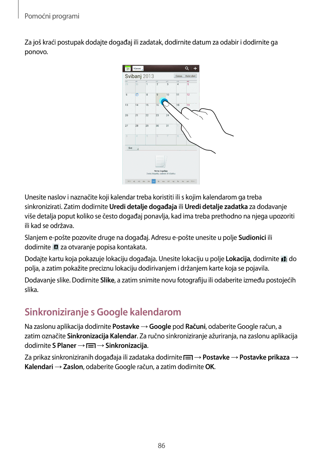 Samsung SM-T3110ZWASEE manual Sinkroniziranje s Google kalendarom 
