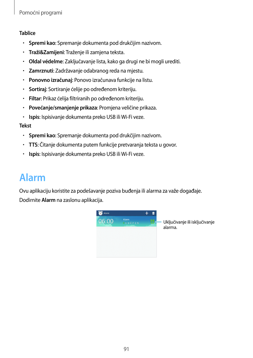 Samsung SM-T3110ZWASEE manual Alarm, Tablice, Tekst 