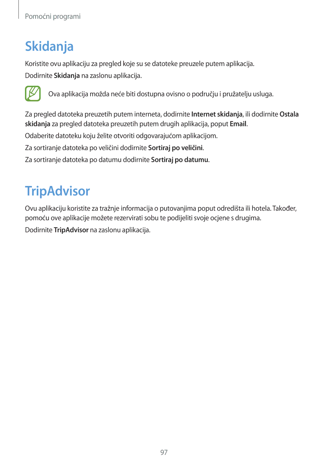 Samsung SM-T3110ZWASEE manual Skidanja, TripAdvisor 