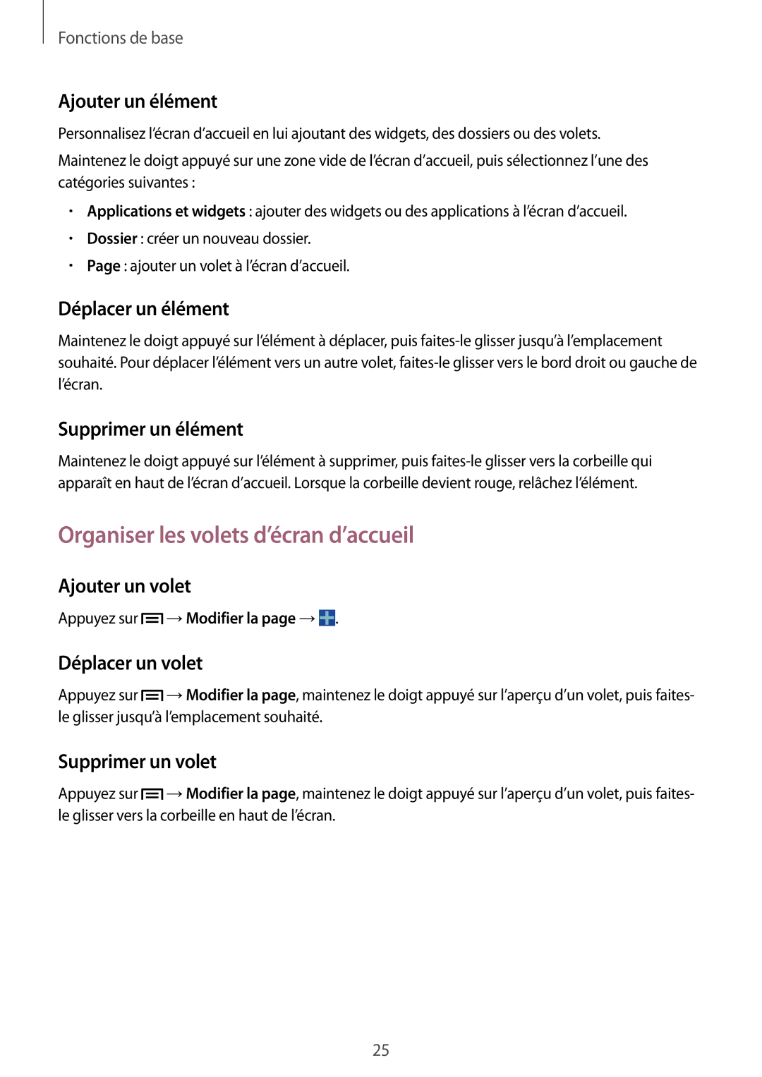 Samsung SM-T3100MKAXEF, SM-T3110ZWAXEF, SM-T3100ZWAXEF, SM-T3100MKEFNC manual Organiser les volets d’écran d’accueil 