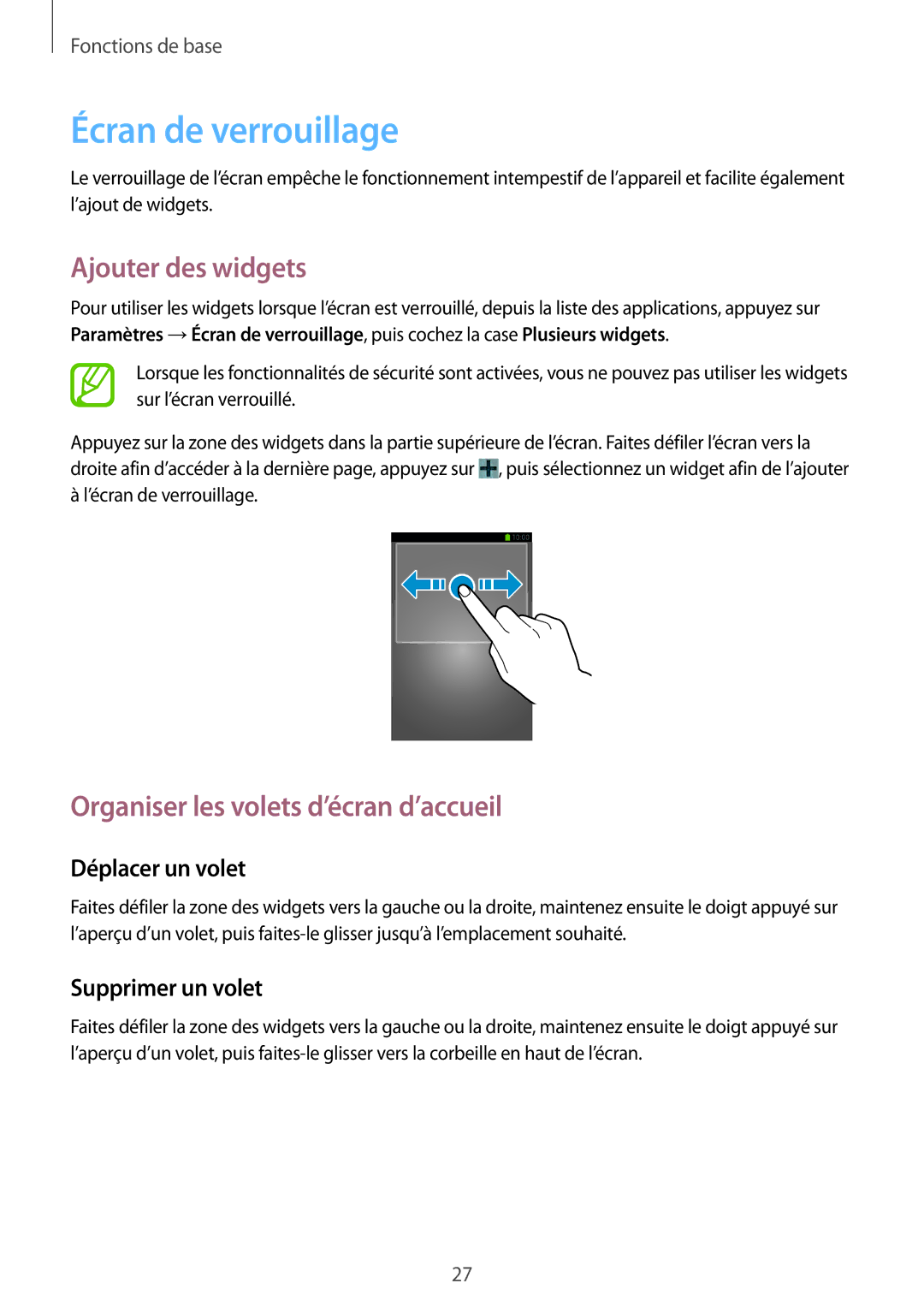 Samsung SM-T3100MKEFNC, SM-T3110ZWAXEF, SM-T3100MKAXEF, SM-T3100ZWAXEF manual Écran de verrouillage, Ajouter des widgets 