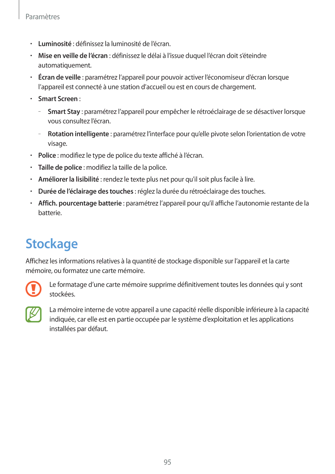 Samsung SM-T3100MKEFNC, SM-T3110ZWAXEF, SM-T3100MKAXEF, SM-T3100ZWAXEF manual Stockage, Smart Screen 