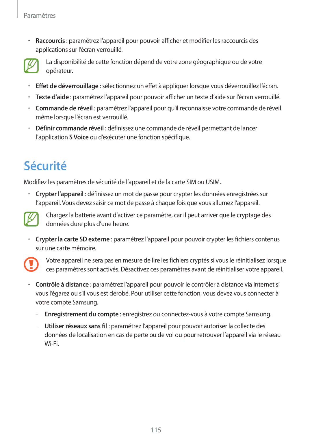 Samsung SM-T3110ZWAXEF manual Sécurité 