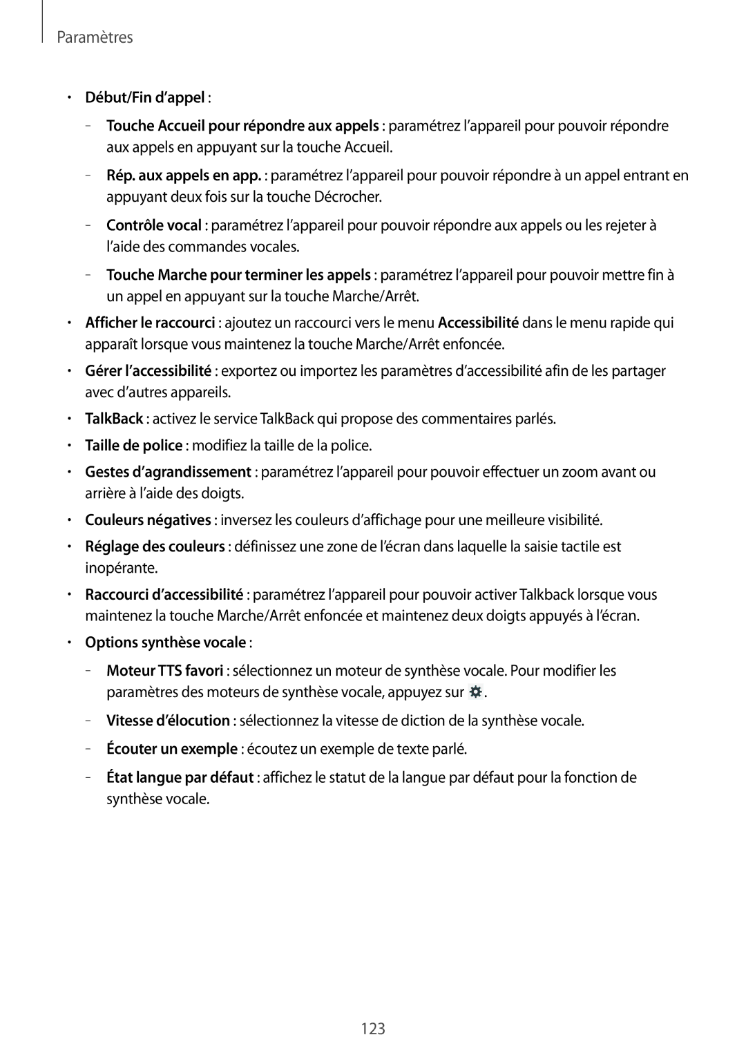 Samsung SM-T3110ZWAXEF manual Options synthèse vocale 