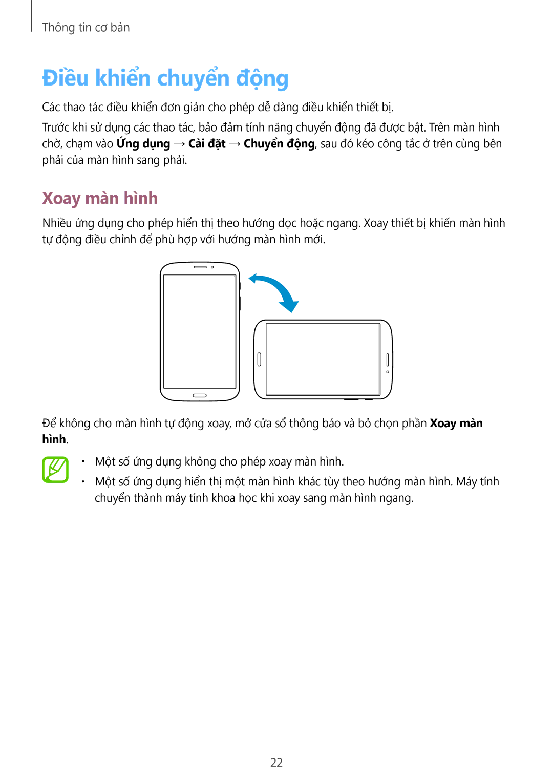 Samsung SM-T3110ZWAXXV manual Điều khiển chuyển động, Xoay màn hình 