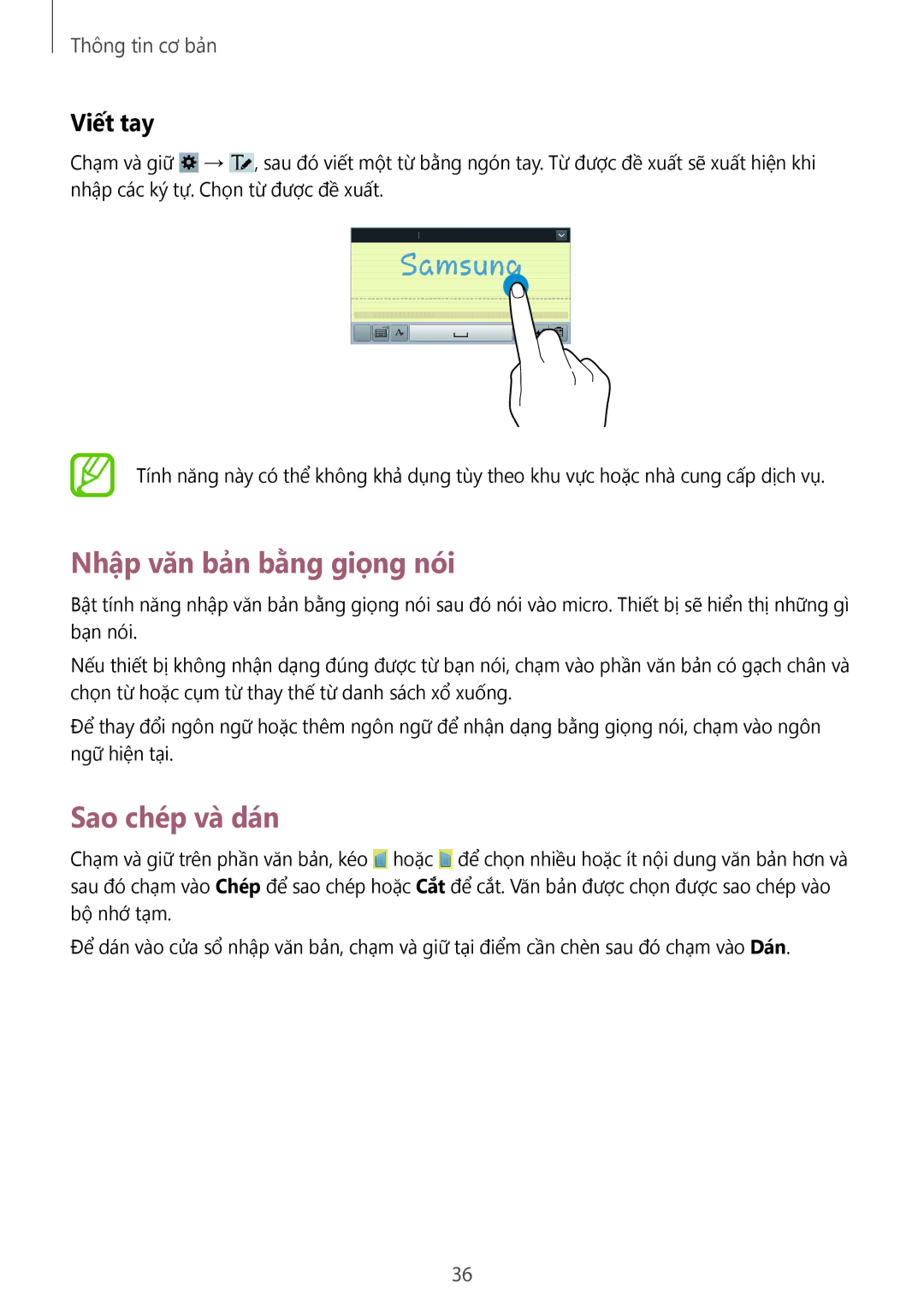 Samsung SM-T3110ZWAXXV manual Nhập văn bản bằng giọng nói, Sao chép và dán, Viết tay 