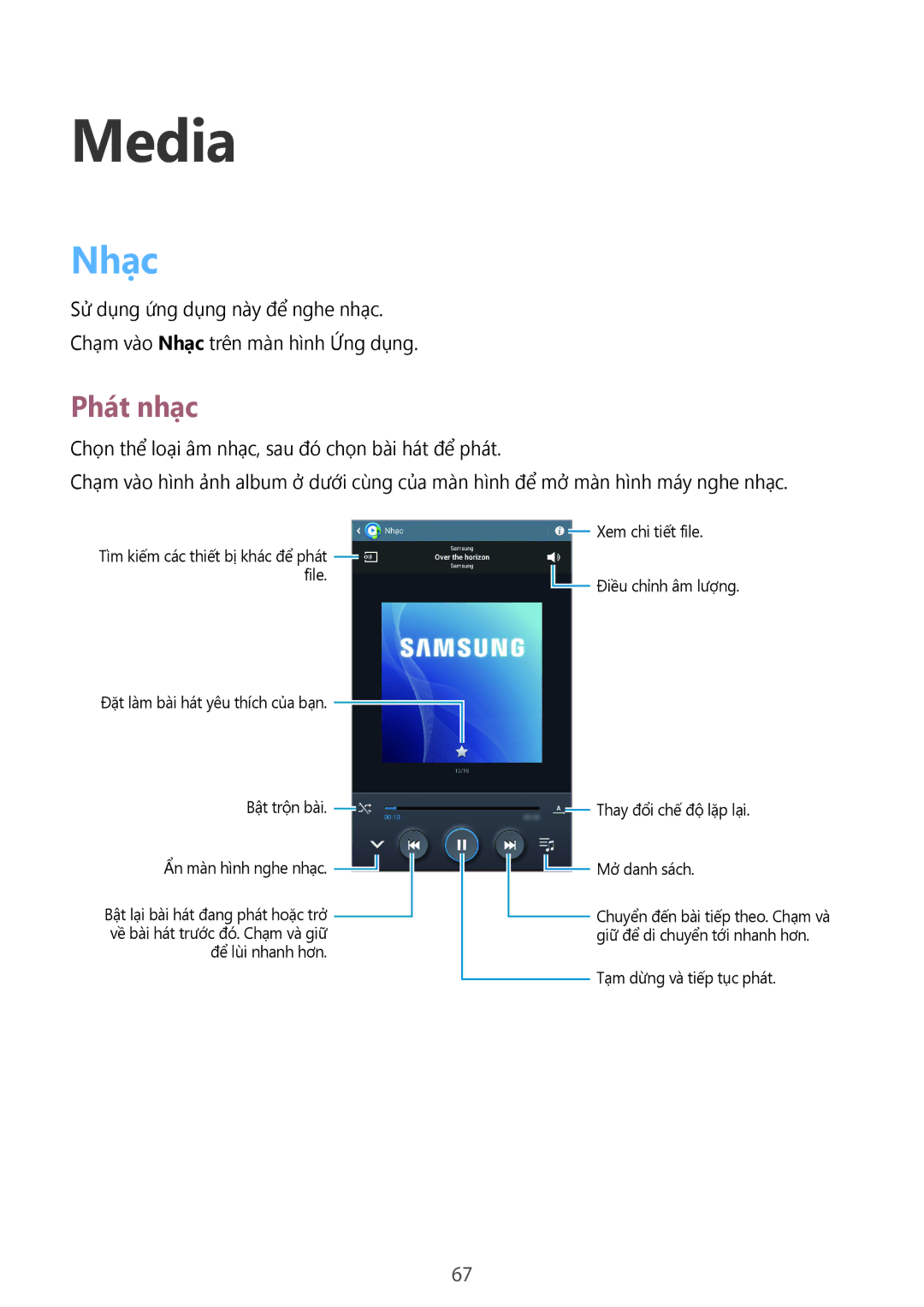 Samsung SM-T3110ZWAXXV manual Media, Nhạc, Phát nhạc 