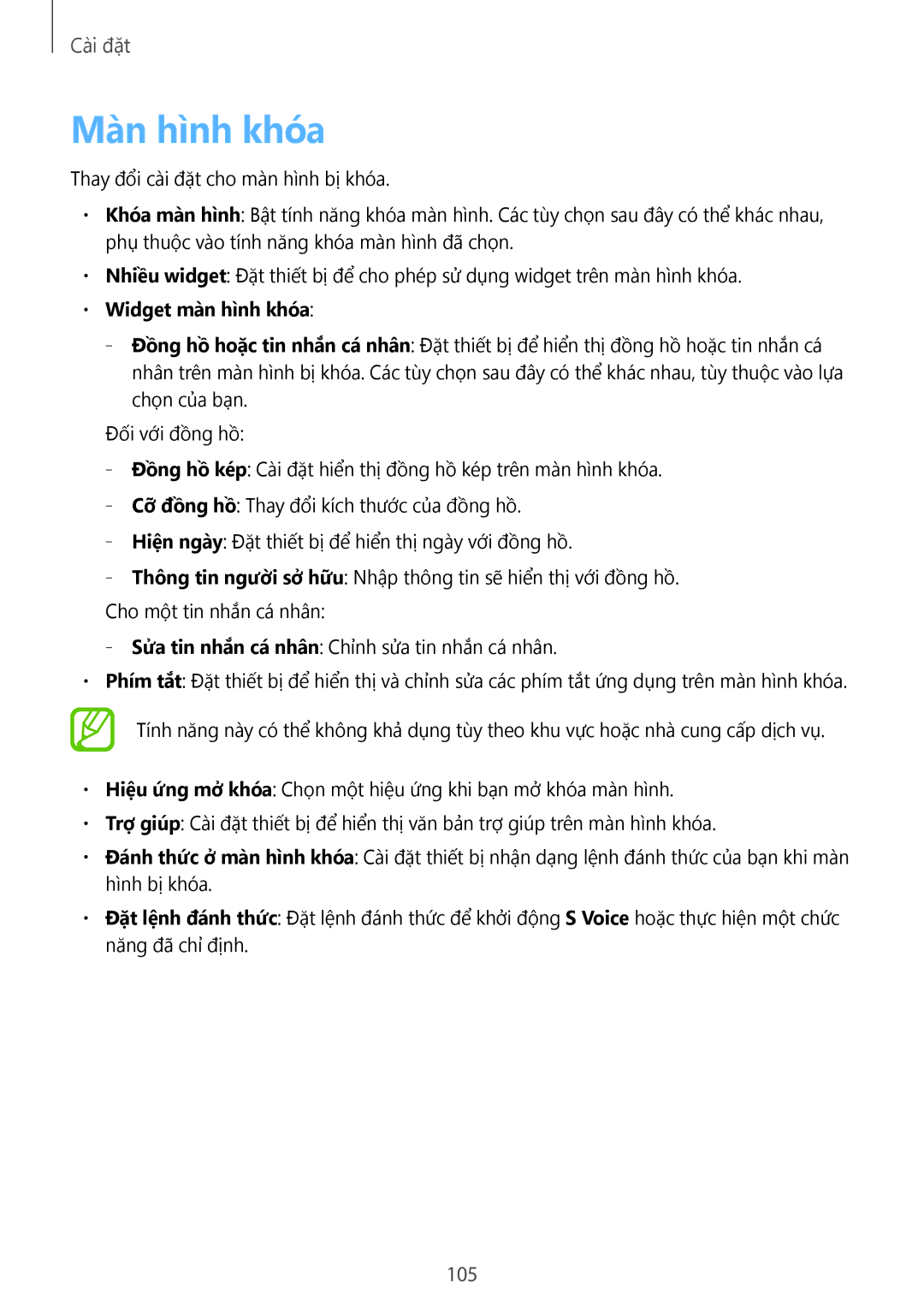 Samsung SM-T3110ZWAXXV manual Màn hình khóa, Widget màn hình khóa 