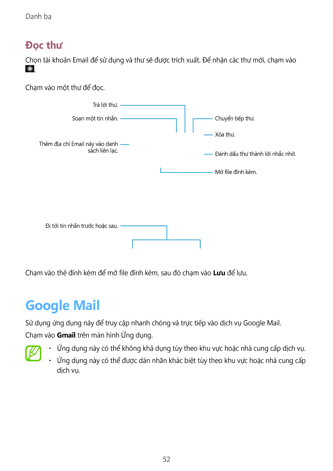 Samsung SM-T3110ZWAXXV manual Google Mail, Đọc thư 