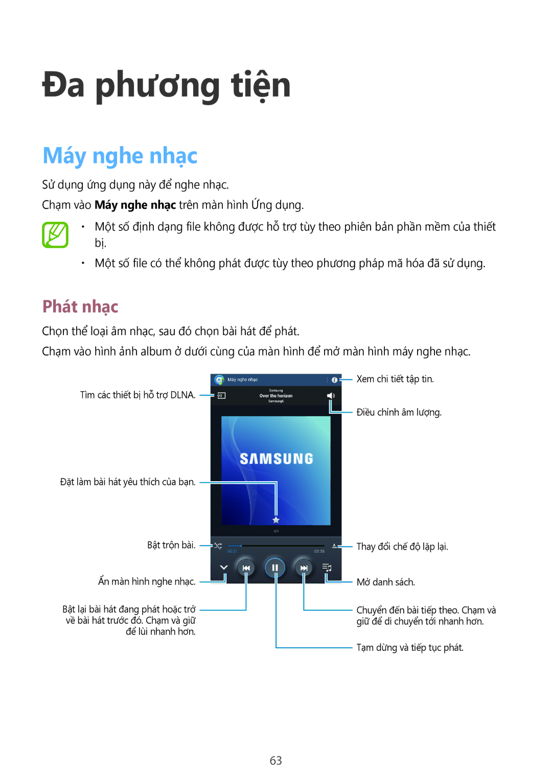 Samsung SM-T3110ZWAXXV manual Đa phương tiện, May nghe nhạc, Phát nhạc 