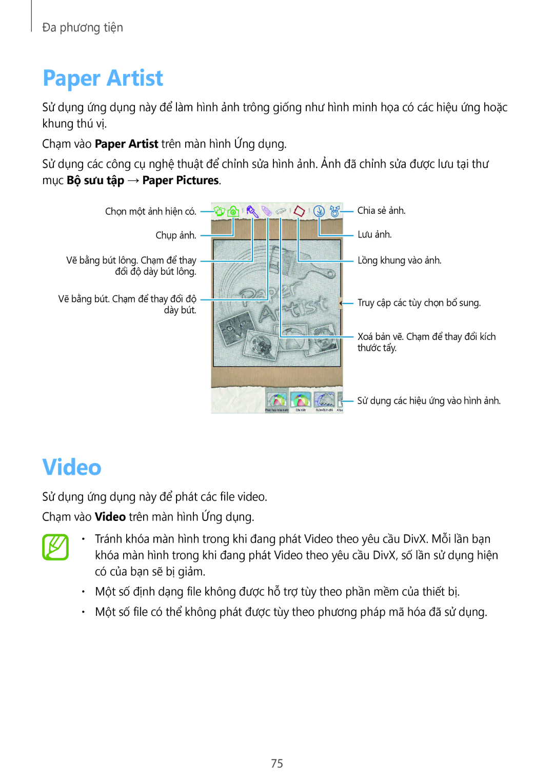Samsung SM-T3110ZWAXXV manual Paper Artist, Video, Mục Bộ sưu tập → Paper Pictures 