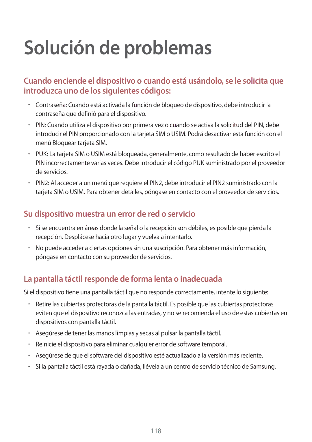 Samsung SM-T3150ZWAATL manual Solución de problemas, Su dispositivo muestra un error de red o servicio 