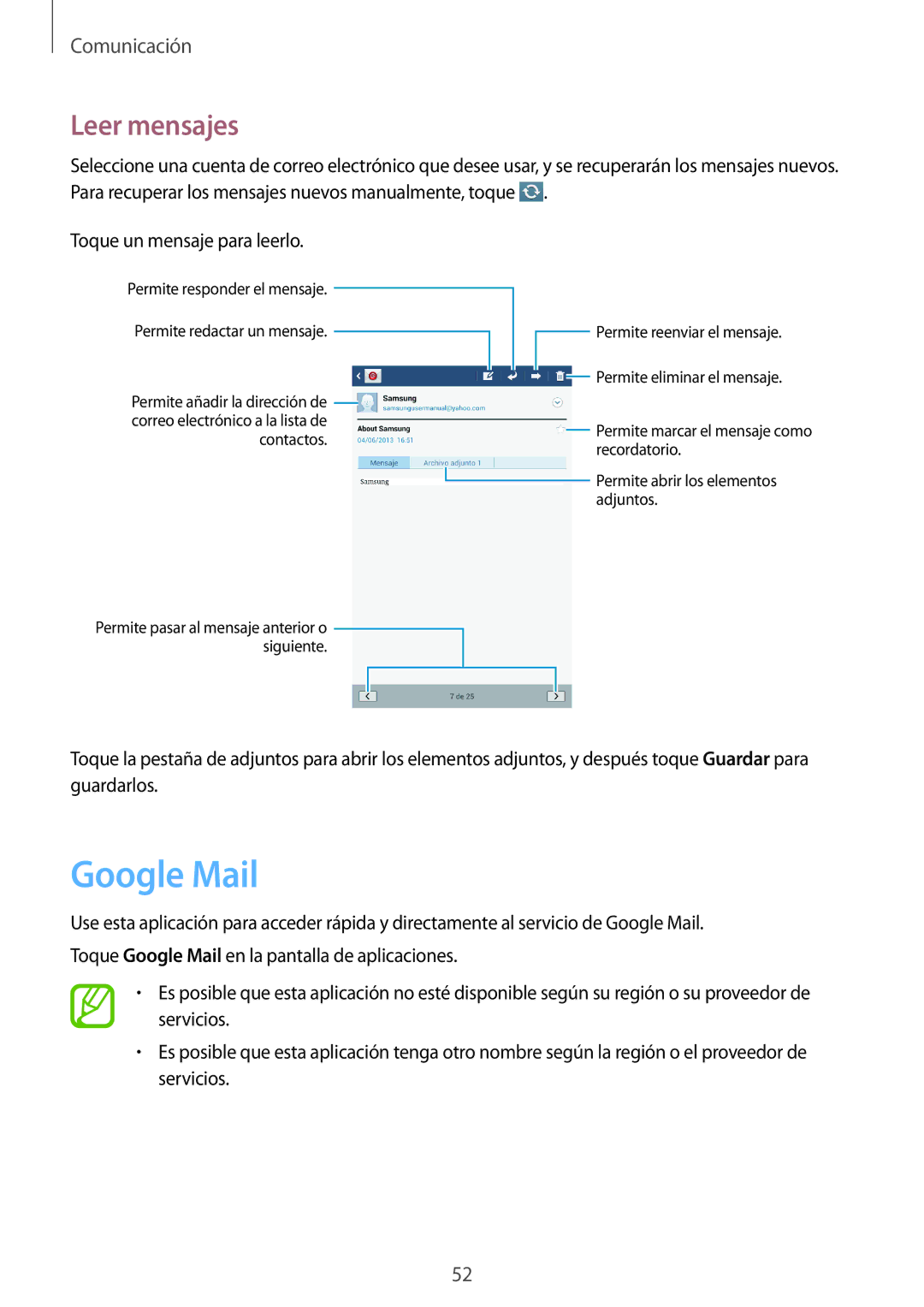 Samsung SM-T3150ZWAATL manual Google Mail, Leer mensajes 