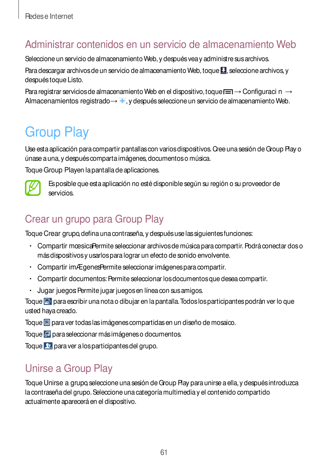 Samsung SM-T3150ZWAATL manual Crear un grupo para Group Play, Unirse a Group Play 