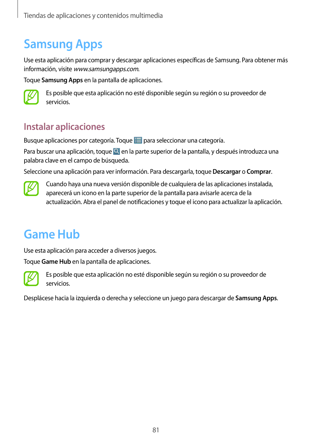 Samsung SM-T3150ZWAATL manual Samsung Apps, Game Hub 