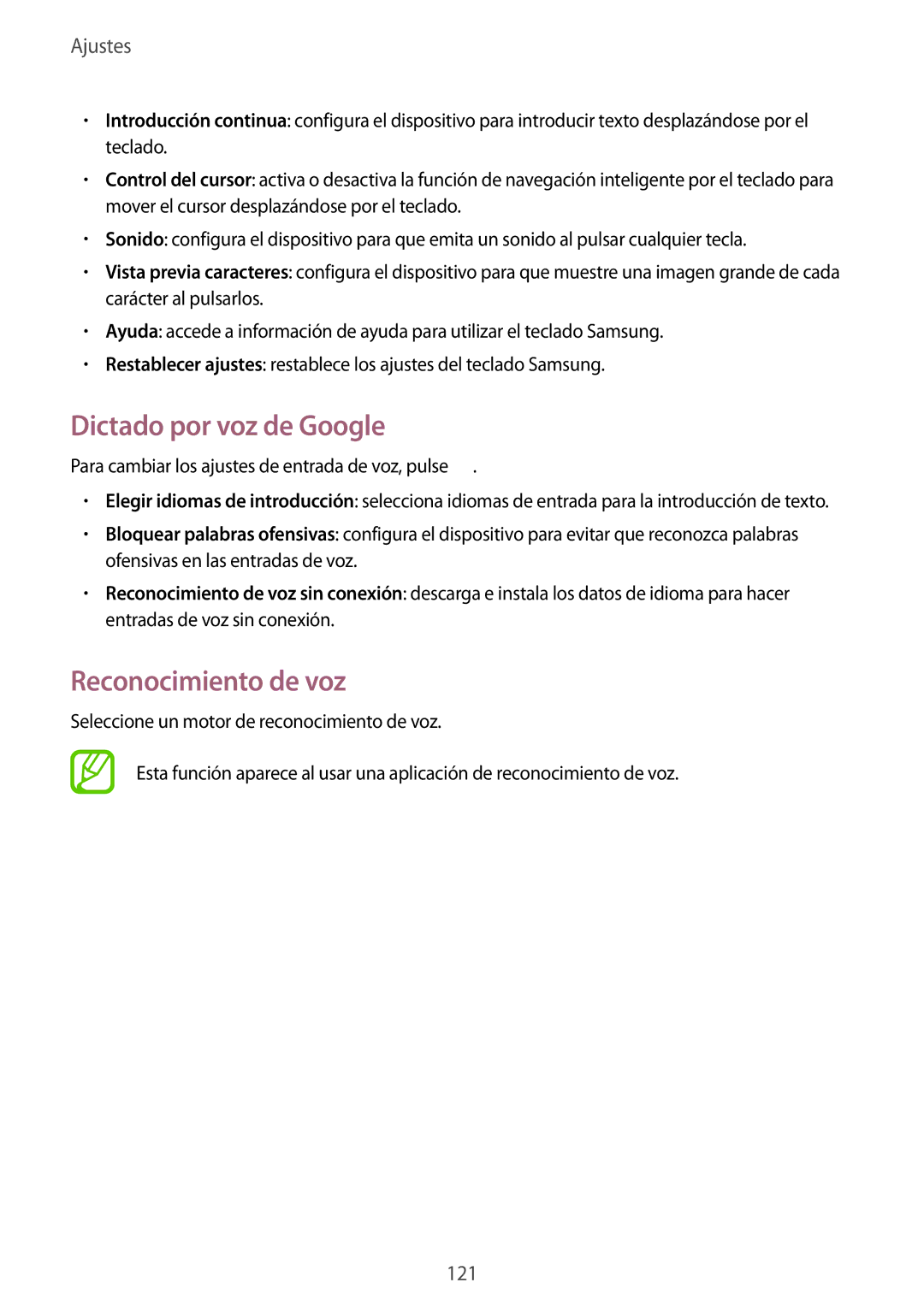 Samsung SM-T3150ZWAATL manual Dictado por voz de Google, Reconocimiento de voz 