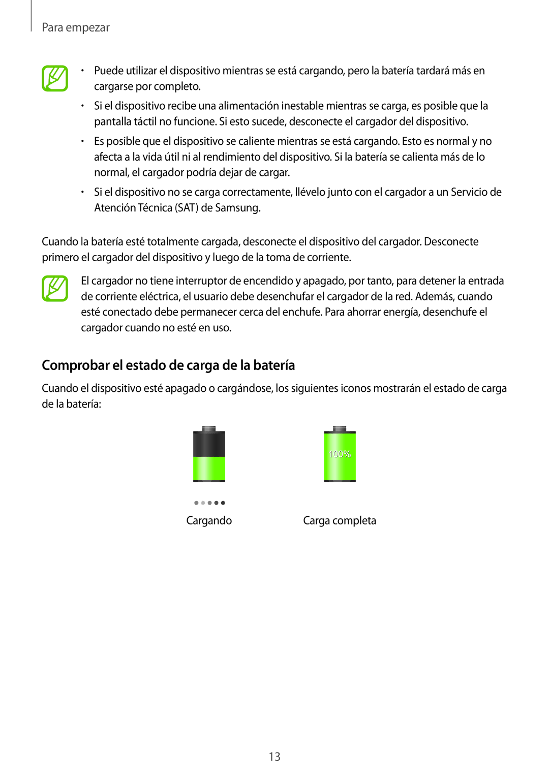 Samsung SM-T3150ZWAATL manual Comprobar el estado de carga de la batería 