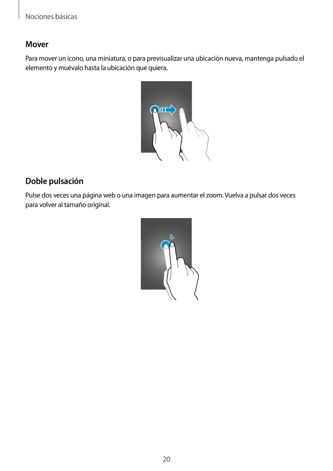 Samsung SM-T3150ZWAATL manual Mover, Doble pulsación 