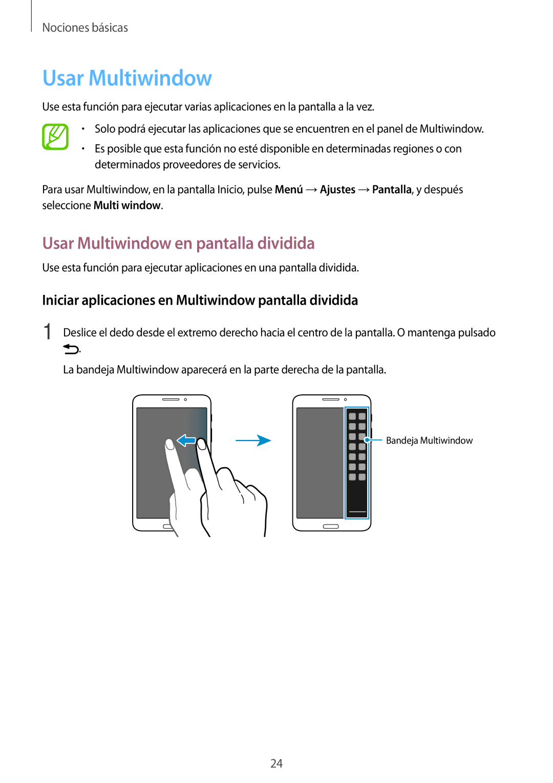 Samsung SM-T3150ZWAATL Usar Multiwindow en pantalla dividida, Iniciar aplicaciones en Multiwindow pantalla dividida 