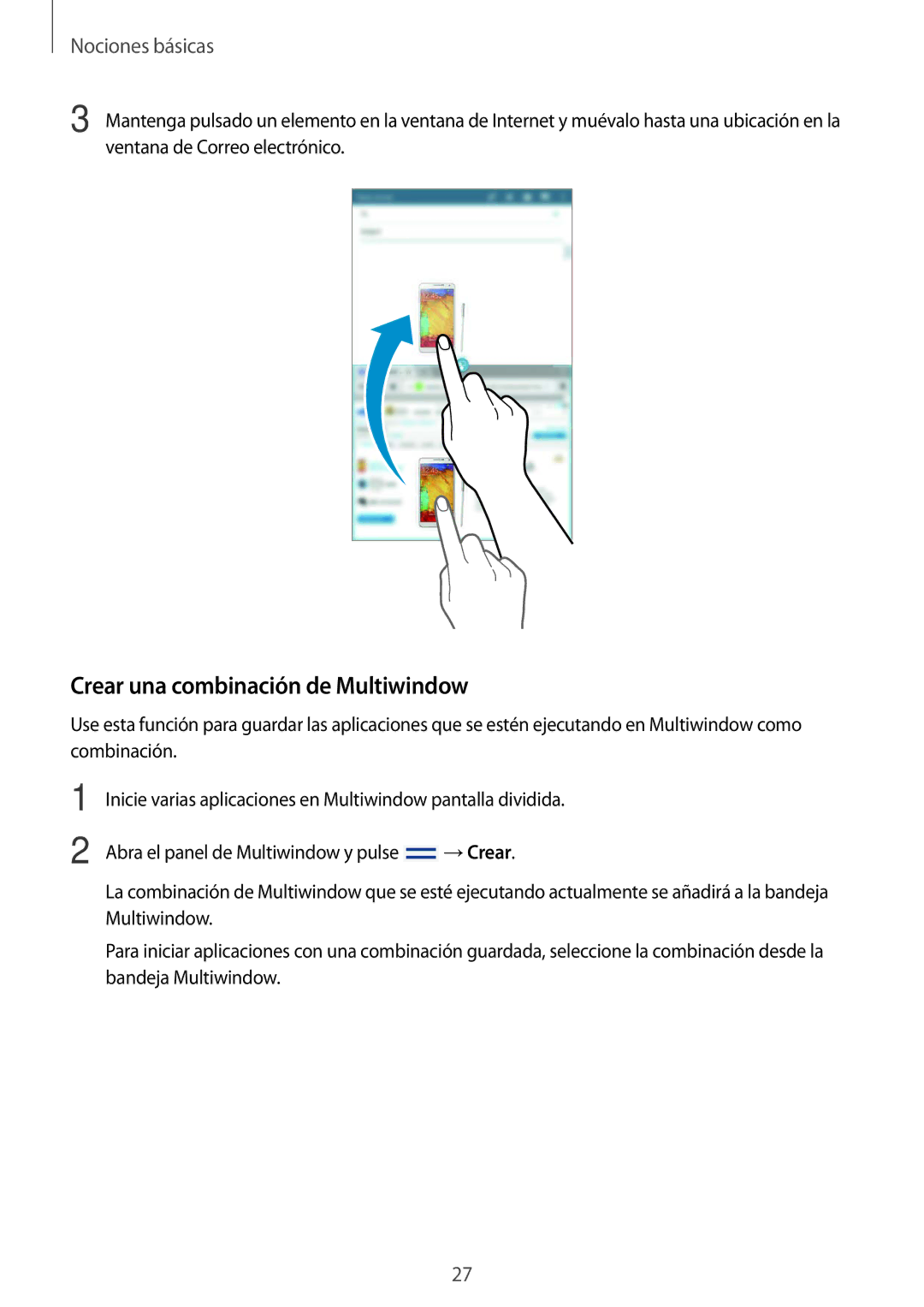 Samsung SM-T3150ZWAATL manual Crear una combinación de Multiwindow 