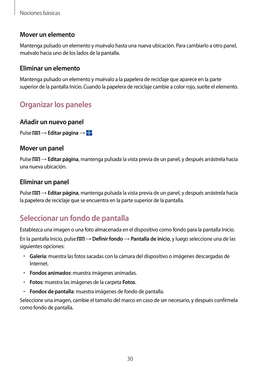 Samsung SM-T3150ZWAATL manual Organizar los paneles, Seleccionar un fondo de pantalla 