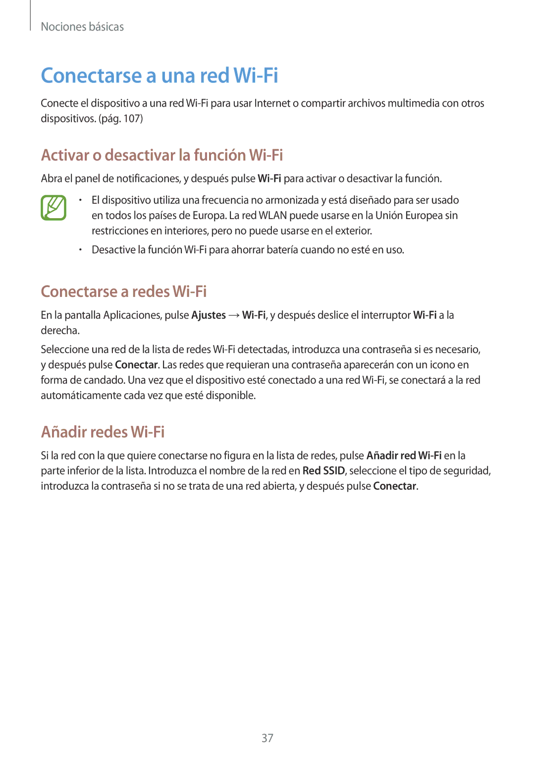 Samsung SM-T3150ZWAATL manual Conectarse a una red Wi-Fi, Activar o desactivar la función Wi-Fi, Conectarse a redes Wi-Fi 