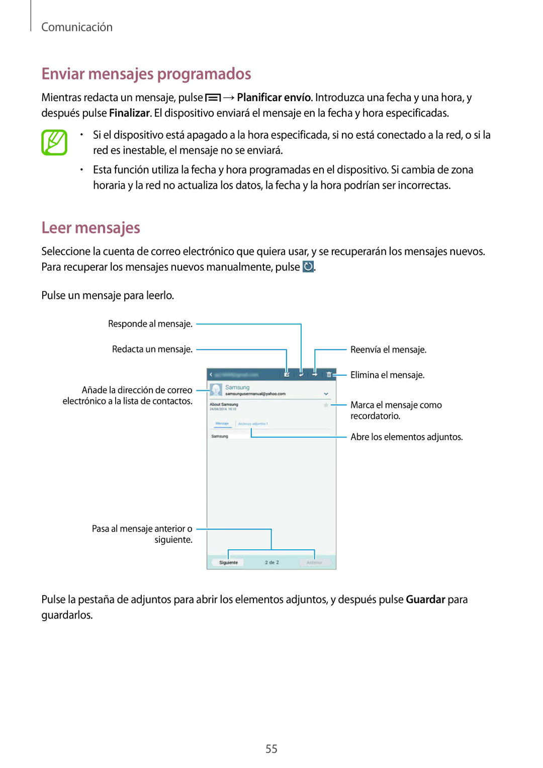 Samsung SM-T3150ZWAATL manual Leer mensajes 