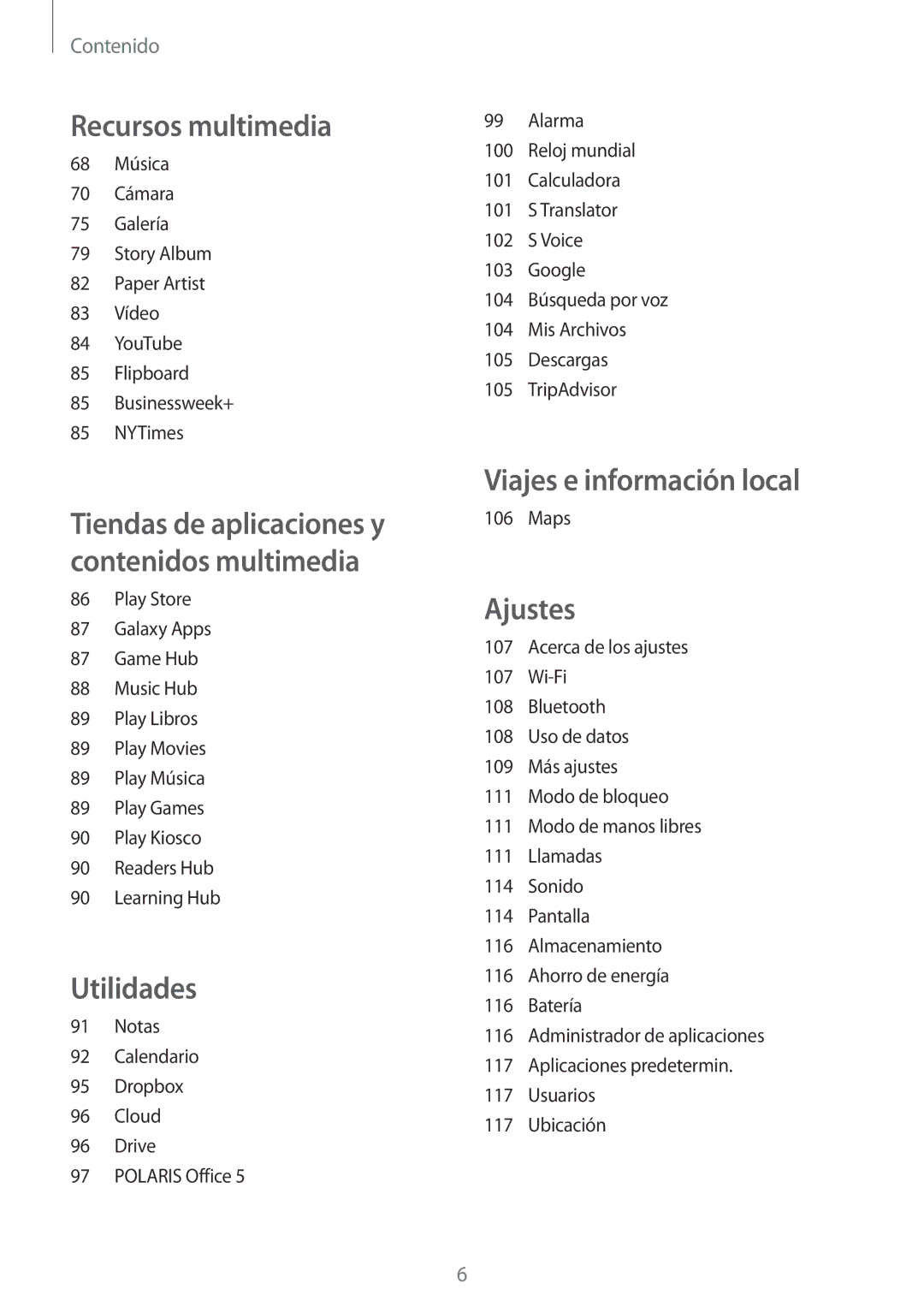 Samsung SM-T3150ZWAATL manual Viajes e información local 